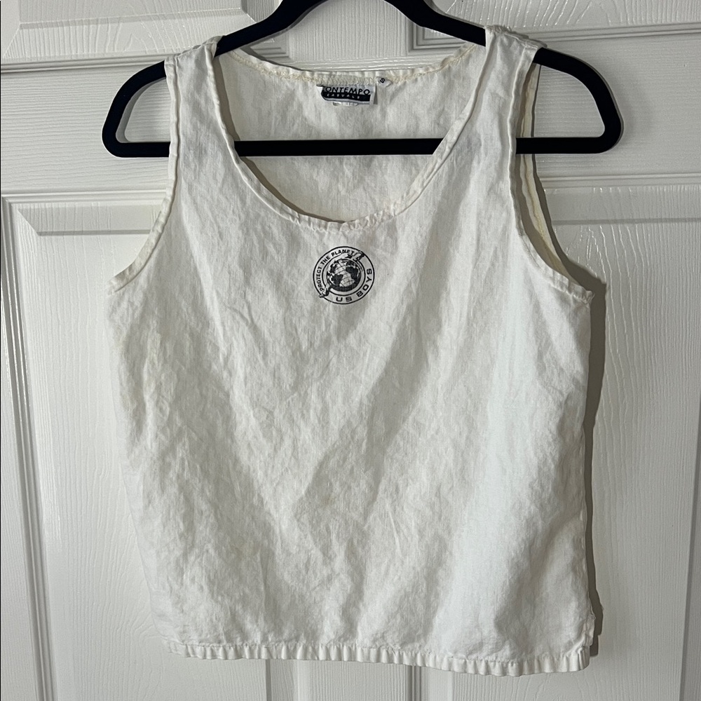 Vintage White Sleeveless Logo “Protect the Planet US Boys Tank Top, Sz Small